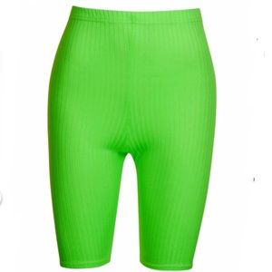 Lime Green Ribbed Biker Shorts.